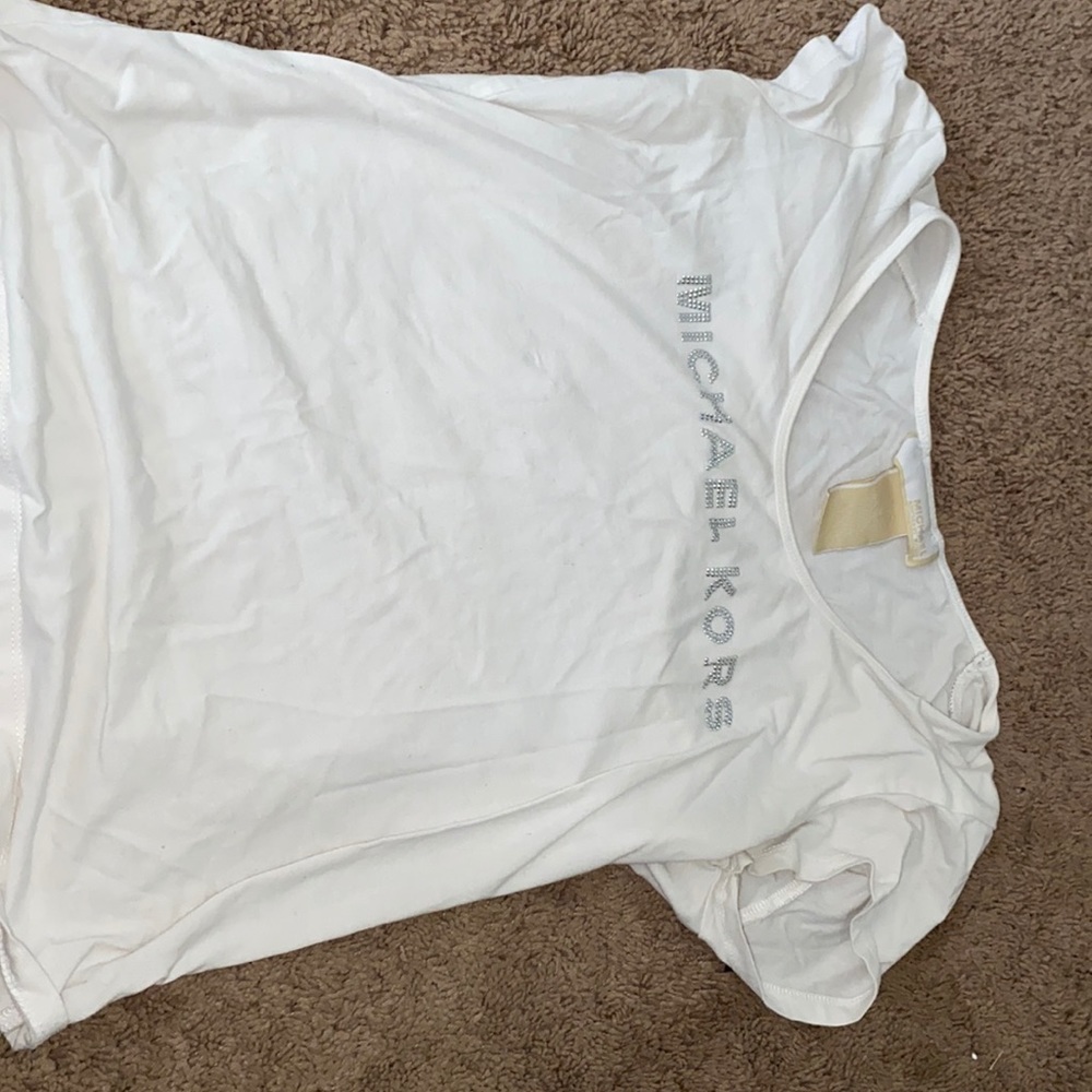 White logoed micheal kors tee size medium